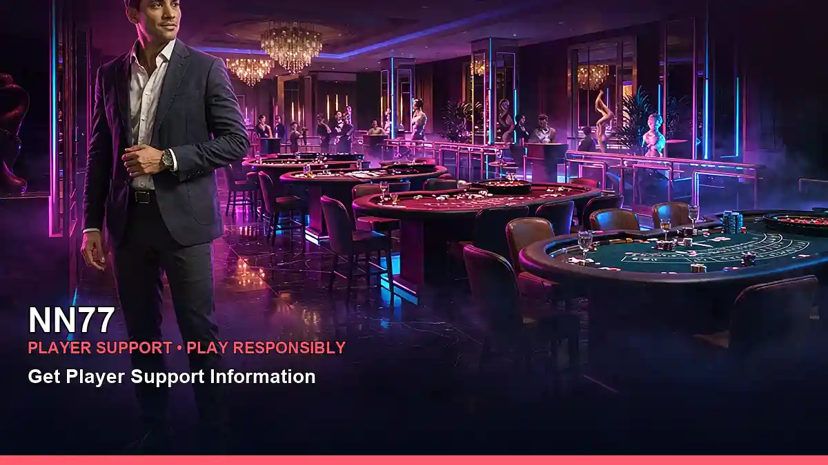 NN77 live casino table games featuring an adult Filipina casino host with a wide floor composition
